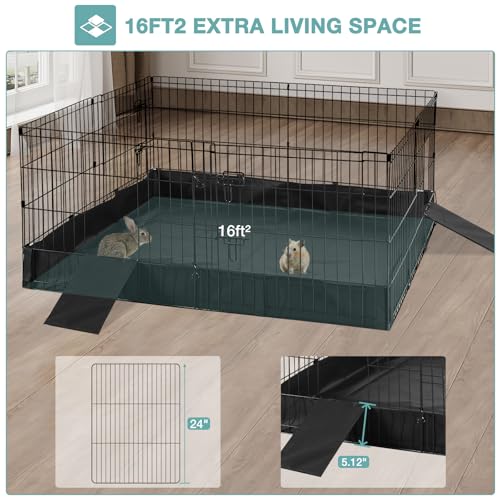 Rabbit Playpen，Small Animal Cage with Waterproof Mat, 48" L*48" W*24" H Metal Hedgehog with Door, C&C Cage for Guinea Pigs, Bunny, Hedgehogs, Chinchillas(Playpen Only) - color: Black