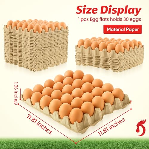 Economy Egg Cartons Bulk - 30 Cell Pulp Fiber Egg Flats for Chickens & Ducks - Reusable Stackable Cardboard Tray for Home Storing & Packing (130)