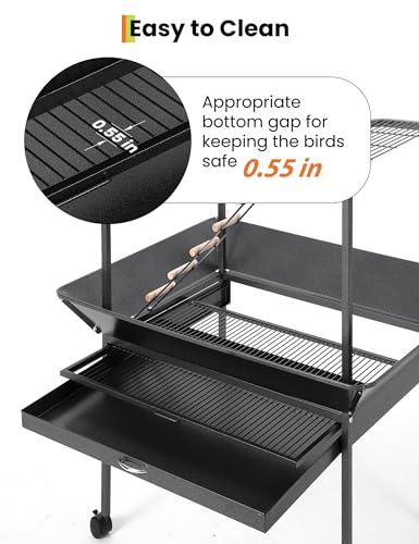 Large 66'' Black Bird Cage Play Center – Perches, Ladders, Rotating Ring, Removable Tray, Lockable Casters – Spacious Detachable Aviary for Macaw, Parakeet, Conure