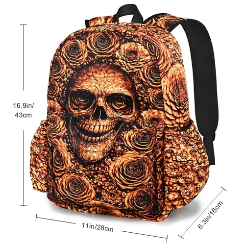 Gold Skull Kids Backpack School Backpack Teens Bookbag for Girls Boys Hiking Camping Travel Sports - color: Gold Skull