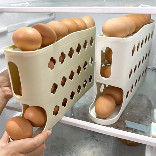4 Layers Eggs Storage Box Creative Ladder Style Box Automatic Rolling Eggs Holder Container Egg Dispenser,yellow - color: Yellow
