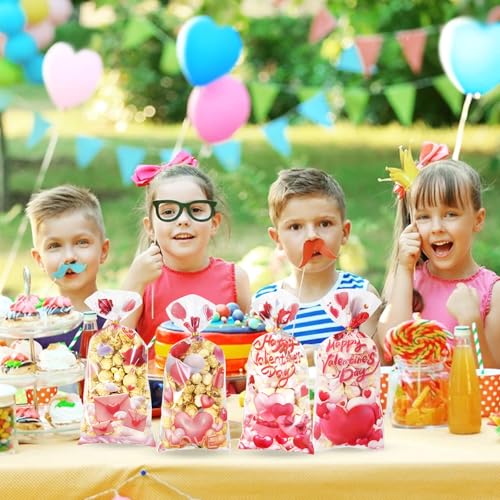 Valentines Goodie Bags, 120Pcs Valentines Treat Bags for Candy Goody Snacks Gifts Packing, Valentines Day Cellophane Bags With 135Pcs Twist Ties for Kids Classroom Party Favors - 4 Lovely Style - color: Valentines-120pcs