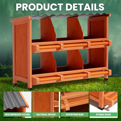 6-Compartment Chicken Nesting Boxes, Spacious for Large Breeds, Premium Pine Wood & Weather-Resistant PVC Sloped Roof, Safe No Sharp Edges for Laying Hens - size: 40.4"L x 12.2"W x 29.8"H