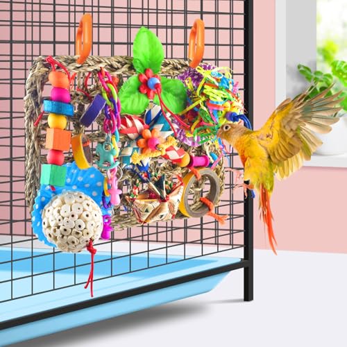 KATUMO Parrot Toys, Large Bird Wall Mat Toys for Parakeet Conure Budgie | Durable Large Bird Shredding and Foraging Toys, Easy to Hang, Relieve Boredom, Ideal for Various Small and Medium Birds - style: Solla ball