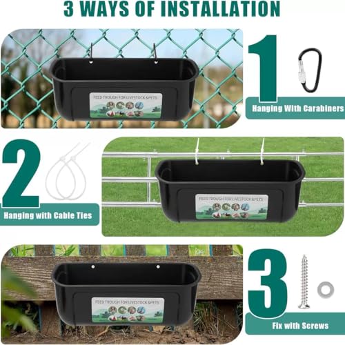 2 Pack Chicken Duck Dog Feeder, Poultry Feeders and Waterers, Hanging Goat Feeder, Livestock Feeding Container, Feed Trough and Waterer Bucket with Clips (Black) - color: Black