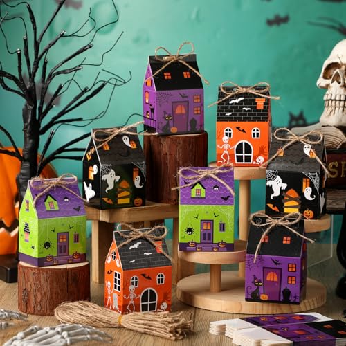 Zhanmai 48 Pcs Halloween Candy Treat Boxes Castle House Mini Halloween Party Favor Box Small Paperboard Gift Container for Holiday Party Treat Cookie Goodie Snack Gift Packaging - style: Candy Castle