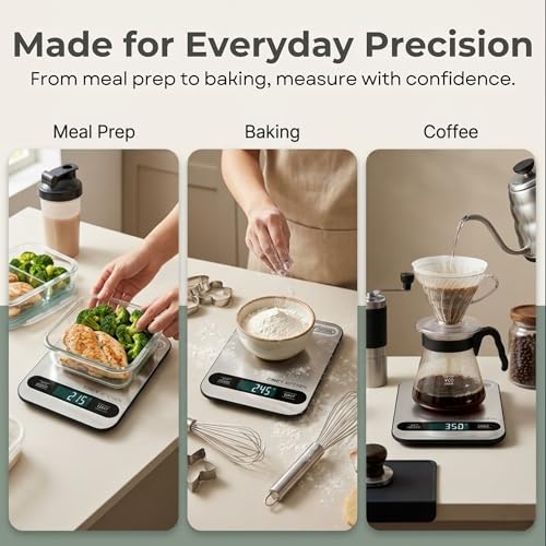 CINCY Digital Food Scale for Kitchen – Stainless Steel Kitchen Scale with Tare Function, Large LCD – Meal Prep, Baking & Cooking Scale - 6 Units (g/oz/lb/ml/kg) -10kg/22lb Capacity, 1g Precision