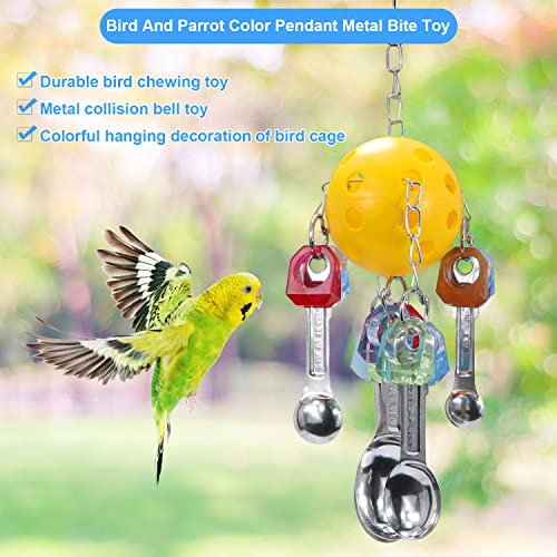 Litewoo Bird Chew Toy Metal Spoons Hanging for Parrot Macaw | 5 metal spoons, colorful acrylic flower, durable chew toy, cage hanging swing, for parrots/cockatoos/african grey/conure - color: A - Spoon Toy