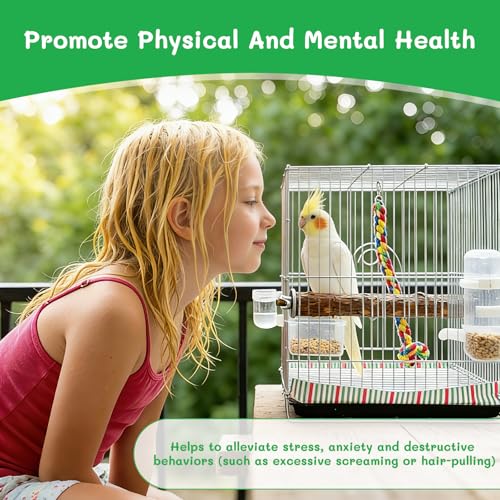 48" Bird Rope Perch & 2 Pack 7.9" Pepper Wood Perch Set, Flexible Climbing Toy & Bird Cage Perches for Parakeets, Cockatiels, Budgies, Lovebirds & Small to Medium Birds