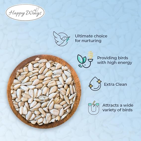 Happy Wings 10LB Sunflower Heart & Chips (Kernels) Bird Food, No Waste | No Mess Feeding, High in Oil & Protein, High Fat & Energy Content, USDA & BRC-GS Approved, Cardinals, Chickadees, Finches - size: 5 Pound (Pack of 2)