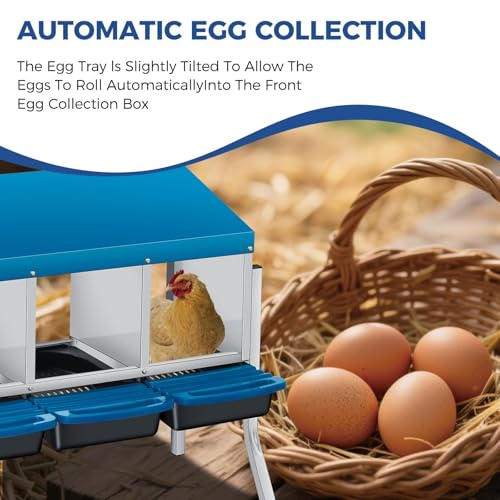  Chicken Nesting Box with Cleanable Pull Out Trays, 4 Hole Roll Away Nesting Box for Laying Hens, Wall Mount or Placed Design for Easy Egg Collection ﻿ - color: Blue, size: 4 Holes with legs