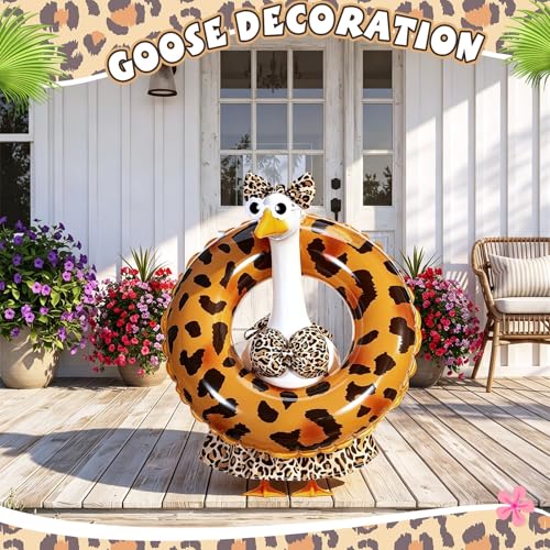 Bikini Porch Goose Outfits with Sunglasses and Swimming Tube for 23" Summer Goose Costume Garden Patio Statue Decor(Leopard Print) - style: Leopard Print