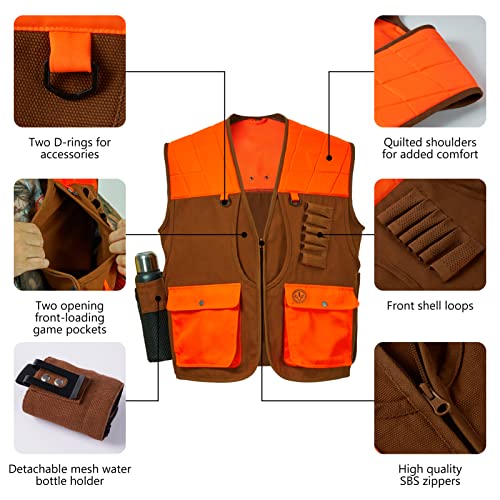 BASSDASH Upland Game Field Water-Resistant Bird Hunting Vest with Multi Pockets Men Women FV11 - color: Brown/Orange, size: XX-Large