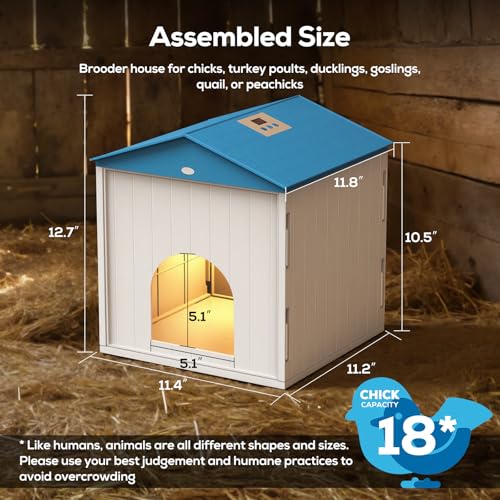 Chick Brooder Plate for Chicks Temperature Control & Display, Chicken Brooder Box for Chicks with Thermostat Fan & Light, 6.5Ft 110V Power Cord Brooder Heater 50W Chick Heat Plate 11.4"Lx11.2"W