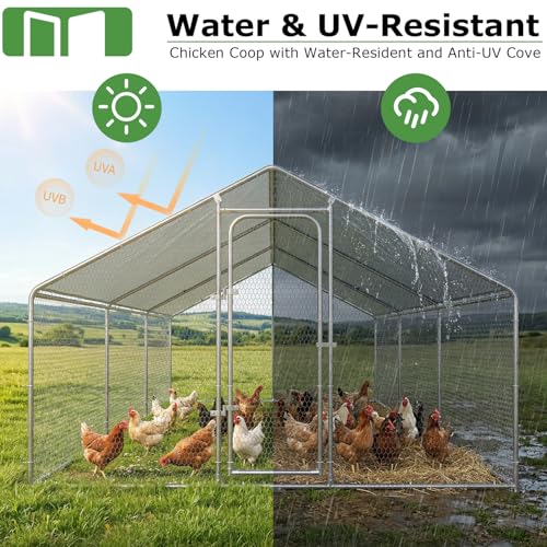 BOSSIN Large Metal Chicken Coop with Waterproof Cover, Poultry Cage Spire Shaped Coop, Walk-in and Heavy Duty Design, Chicken Run Duck House Resistant to Wind, rain, and UV Cover for Farm Yard Use - size: 236.2"L x 118.1"W x 76.8"H