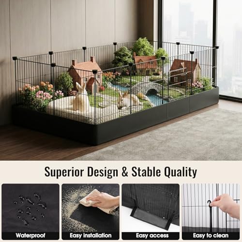 PAWING 12 Panels Small Animal Playpen with Waterproof Mat - Durable Metal Wire Yard Fence for Guinea Pigs, Kittens, Hamsters, Hedgehogs - Indoor & Outdoor Pet Cage - style: 12-Panel Metal with waterproof mat