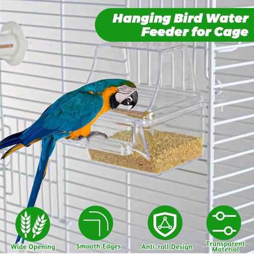 2 Pack Bird Feeders for Cage, No Mess Clear Hanging Parrot Food Bowl, Plastic Slot Food & Water Dispenser Bowl Set, Bird Cage Accessories for Hamsters,Pigeons,Parrot - size: 2