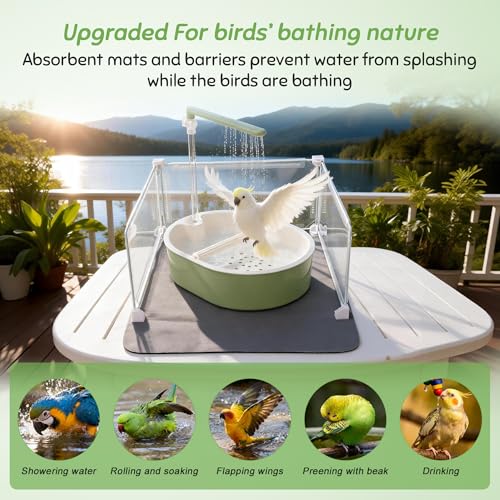 Automatic Parakeet Bird Bath, Fountain Birdbath with USB, 1 Set | for Pet Birds, Cockatiel Lovebird, Easy-to-Use, Green