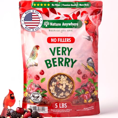 Very Berry Wild Bird Seed for Outside Feeders, Fruit Nut Bird Food, 5 lb | bird seeds for outside wild birds, dried fruit and berries with sunflower hearts, no milo or fillers, made in USA