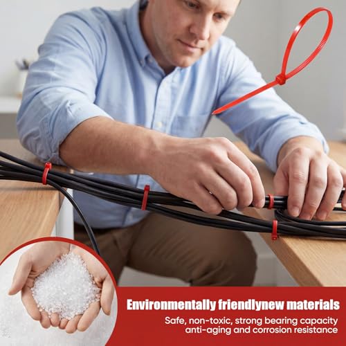 Zip Ties, 500pcs Red Zip Ties 8 Inch, Plastic Ties Small Zipties Cable Tie Wraps, Multi-Purpose Cable Management Ties, Self-Locking Ziptie for Office and Home(Can bear 30lb) - color: Red, size: 8" (500 Pack)