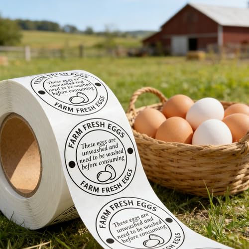 500Pcs 2 inch Egg Carton Stickers, Egg Stamps for Fresh Eggs Alternative, Farm Stand Supplies Handling Labels, Self Adhesive Unwashed Sign Decals for Chicken Quail Packaging