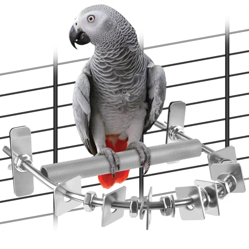 DBNESS Bird Perch - 304 Stainless Steel Parrot Perches for Cage with Beak & Claw Trimming Grinding Surface, Parrot Chewing Toy for Macaws African Greys Amazon Parrots