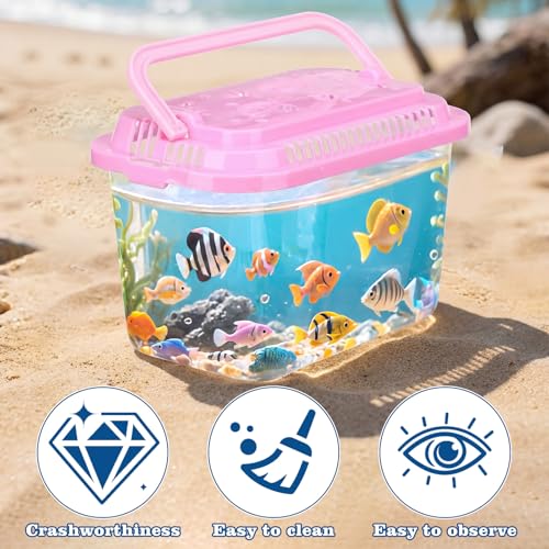 Leinuosen 24 Pcs Plastic Reptile Terrariums Carrier Cage Small Fish Transport Container with Handle Tarantula Enclosure Snake Breeding Box Hatching Container Clear Tank Aquarium for Crab Turtle