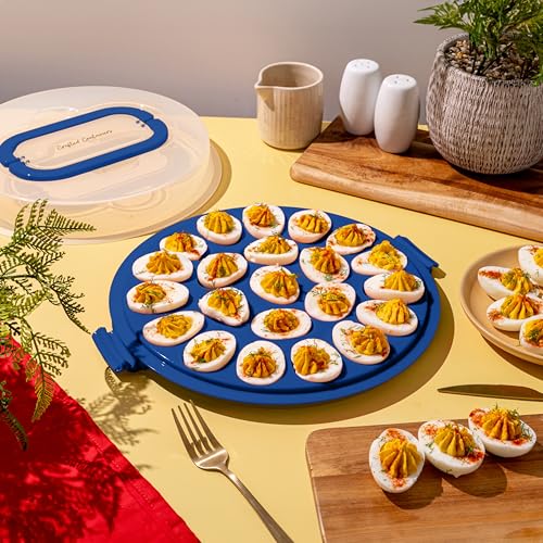 Deviled Egg Containers with Lid & Handles, 22-Count Portable Carrier, Dishwasher Safe Tray, Refrigerator Storage, High-Capacity Trays Deviled Egg Holder - Blue - color: Blue
