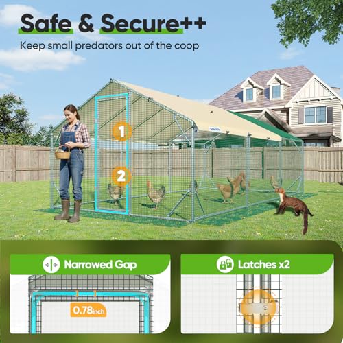 Quictent Large Metal Chicken Coop Run Upgraded Reinforced Hardware Cloth | Premium Galvanized Metal Tube, Walk-in Poultry Cage for Outdoor Yard Farm, Waterproof Cover, 19.7x9.8x6.6FT - size: 19.7x9.8FT