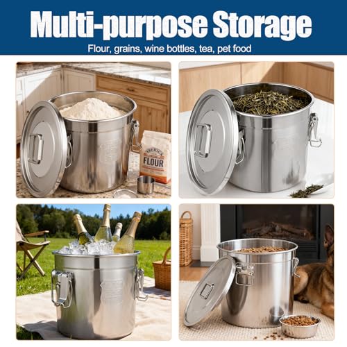 12Lbs 304 Stainless Steel Dog Food Storage Containers with Airtight Lid | Large Airtight Pet Food Storage Container Food Bin for Dogs, Cats & Birds Seed, Keep Fresh