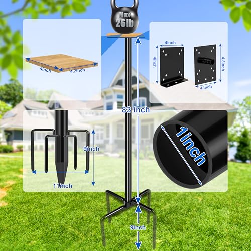 Ottsuls Bird Feeder Pole, 92 Inch Heavy Duty Bird House Pole Kit for Outdoors, with Wooden Board, 5-Prong Base Feeding Station for Wild Birds Watching, Adjustable Feeder Stand (House Not Included) - size: 92 IN-1Pack