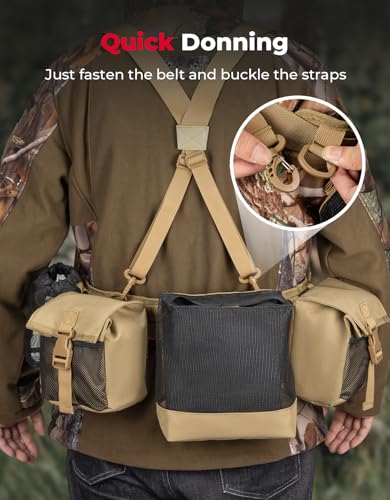 KEMIMOTO Dove Hunting Belt, Tactical Shell Pouche Dove Belt | Shoulder Strap, Breathable Design & 4 Pouches for Tools, Accessories and Gear, Ideal for Hunting, Fishing & Dog Training - color: Brown