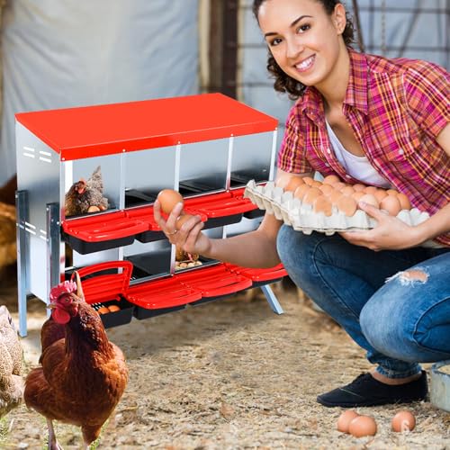 Chicken Nesting Box, Red 8 Hole Chicken Laying Box with Bracket, Tray for Egg Collection, Large Holes for Ventilation, Suitable for Chickens & Ducks - color: Red, size: 8 Holes with legs