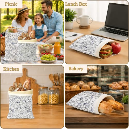 2 Pack Beeswax Japanese Wave Fish Bread Bags for Sourdough Homemade Breads, Reusable Beeswax Bread Blue Ocean Storage Bag, Keep Loaves Fresh Longer, Freezer Safe & Airtight, Zero Waste 17 x 13'' - color: Japanese Wave Fish