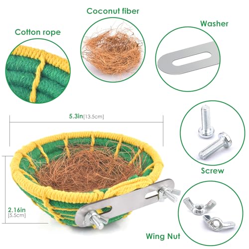 KATUMO Bird Nest, 5.3in Conure Breeding Nest Parrot Bed with Natural Coconut Fiber Bedding for Budgie, Parakeet, Cockatiel, Conure, Lovebird, Canary, Finch, Small Birds - color: Green+Yellow