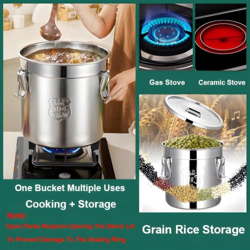 12.7Gal 304 Tainless Steel Rice Storage Container, Large Airtight Canister, 40-90Lbs Lbs Heavy Sealed Rice Bucket with Airtight Lid and Locking Buckle for Bird Seed, Dog Food 48L - size: Standard 48L/12.7gal