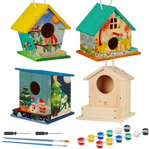 Liliful 4 Pack Bird House Kits for Kids, Wooden DIY Birdhouse Kit to Build and Paint, Birdhouse Craft Kit, Classroom Arts and Crafts Gift for Kids Ages 4-8 8-12 Boys Girls (Seasonal Style) - color: Seasonal Style