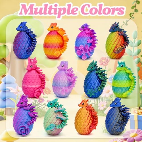 12pcs 3D Printed Dragon Eggs, 3D Dragon Eggs with Dragon Inside,Prefilled Easter Dragon Egg with Articulated Dragon Toy,for Easter Basket Stuffers Party,Desktop Decoration (3D Printed Egg) - color: 12pcs