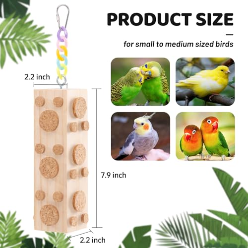 2 Pcs Wooden Bird Chew Toys - 7.9 Inch Hanging Parrot Toys, with 92 Detachable Corks, Relieve Boredom & Anxiety, Foraging Toys, for Parakeet, Cockatiel, Conure, Budgie, Lovebird - style: Bird Toys