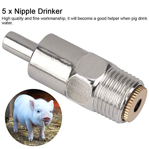 5PCS Automatic Pig Nipple Water Drinker, Stainless Steel Copper hat Straw Type Waterer Feeder for Livestock Cows Cattles Horses Pigs Piglets Sheep Goats