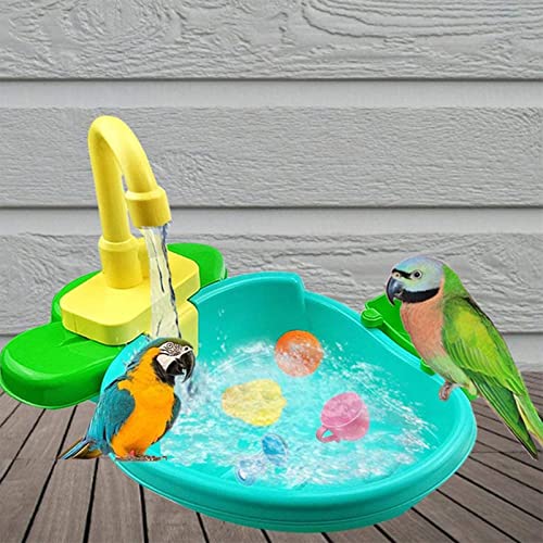 Parrot Shower, Parrot Bird Bathtub, Automatic Bird Bathtub Pet Bath Pool with Faucet, Bird Bathtub Swimming Pool Toy Bath Shower Water Dispense for Ferret, Goldfinch (Green) - color: Green