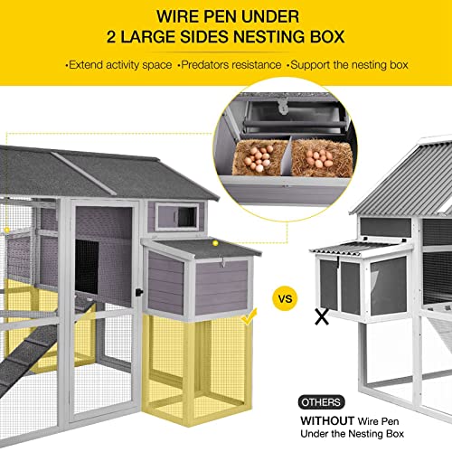 Aivituvin Chicken Coop for 4-6 Chickens/Ducks, Outdoor Wooden Chicken House Large Hen House Poultry Cage with Two Nesting Boxes (Grey, AIR48) - size: 75.7"L x 65.7"W x 59.1"H