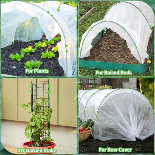 60pcs Garden Hoops for Raised Beds Wide, 8ft Greenhouse Hoops Grow Tunnel for Row Cover Netting, Adjustable Fiberglass Rust-Free Garden Bed Plant Hoops Support DIY Frame Stake for Outdoor, 40pcs Clips - size: 60PCS