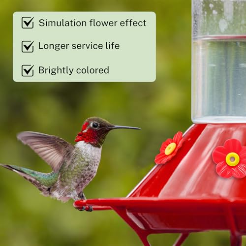 16 Sets Replacement Flowers for Hummingbird Feeder Parts with 2pcs Humming Bird Feeder Brushes for Cleaning, Hummingbird Feeder Replacement Flowers for Outdoor Hanging Bird Feeder Bee Guards Kit - color: Red