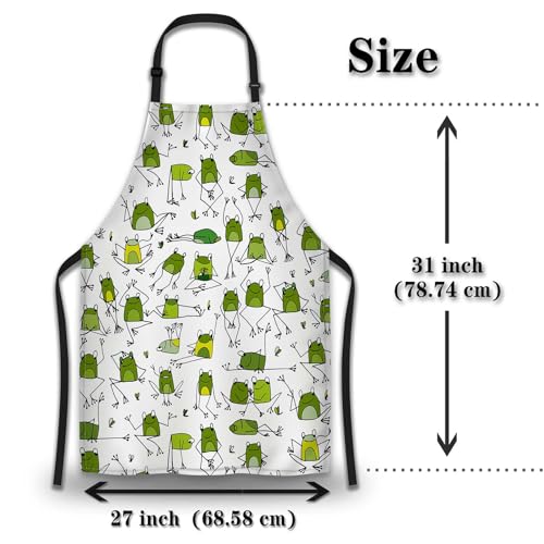 Garden Apron for Women Green Frogs Mans Aprons for Grilling for Kitchen Cooking Restaurant BBQ Painting Crafting Gardening 27” (W) x 31” (H), Waterproof Apron - color: Green Frogs