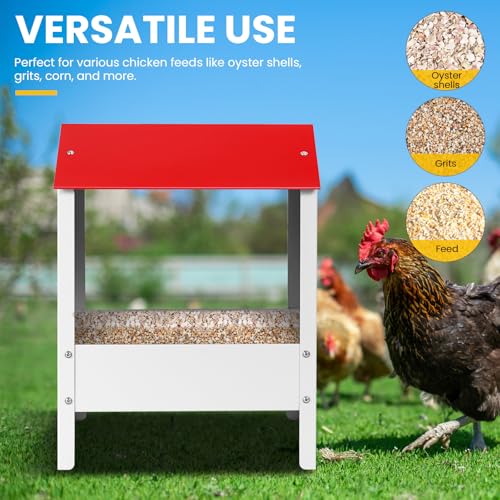 10Lbs Metal Chicken Feeder with Weatherproof Lid | Chicken Oyster Shell and Grit Feeder Poultry Feeding Trough for Hens, Ducks, Geese, Coop Accessories Supplies