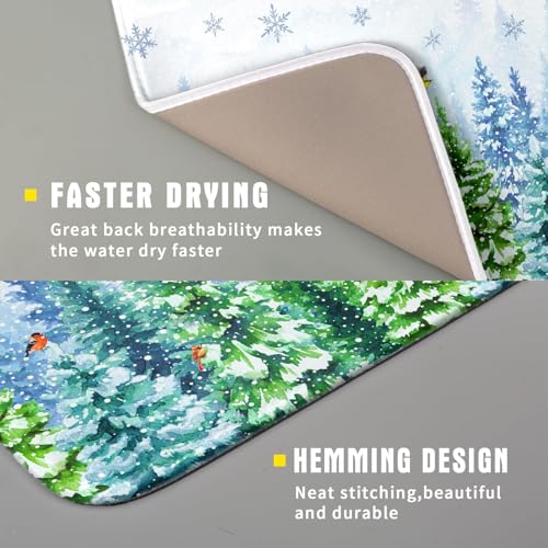 Winter Dish Drying Mat Forest Kitchen Mat for Counter for Home Season Decor 18 X 16 In - color: Winter Forest Bird, size: 18" x 16"