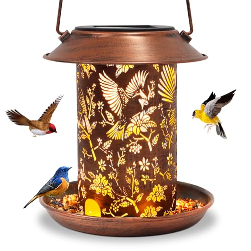 Cardinal Solar Bird Feeder Outdoor Waterproof Hanging Garden Decor | gift for women mom waterproof hanging solar lantern for yard patio christmas birthday daily decor - style: Cardinal