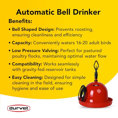Durvet, Poultry Waterer, Automatic Bell Drinker for Poultry