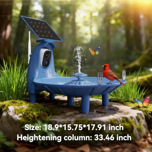 Solar Bird Bath with 2K Camera, Smart Birdhouse Fountain Outdoor | Color night vision, Smart AI species recognition, Solar powered pump, Ideal nature gift for parents & friends